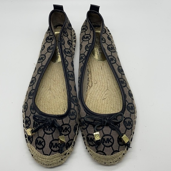 MICHAEL Kors Meg Logo Pattern Espadrille Ballet Flats Shoes Size 8.5 9 - Picture 1 of 10